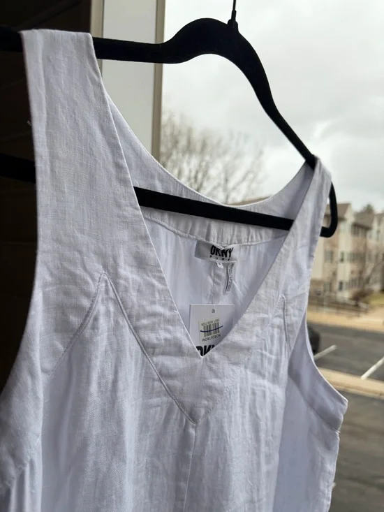 🆕DKNY Pure White Linen Maxi Dress Sleeveless Side Slit Summer Dress Size S Chic - Picture 11 of 15